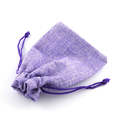 Polyester Imitation Burlap Packing Pouches Drawstring Bags X-ABAG-R005-14x10-03-1