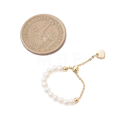 Adjustable Natural Pearl & Brass Silder Finger Rings RJEW-JR00964-1