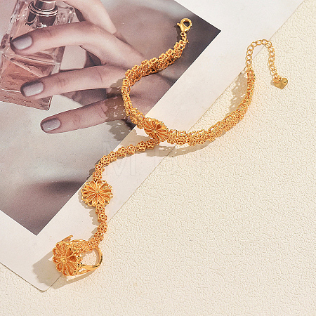 Elegant Brass Flower Link Hand Chain Ring Bracelets for Women HG2841-1