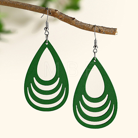 Hollow Out Teardrop Wood Dangle Earrings FS-WG56C65-02-1