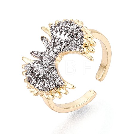 Brass Micro Pave Clear Cubic Zirconia Cuff Open Rings KK-T079-60G-1