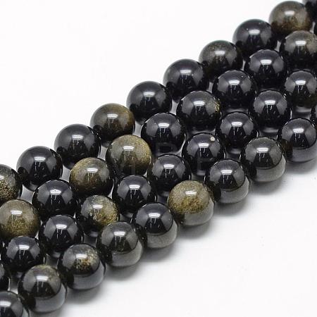 Natural Golden Sheen Obsidian Beads Strands G-R446-4mm-22-1