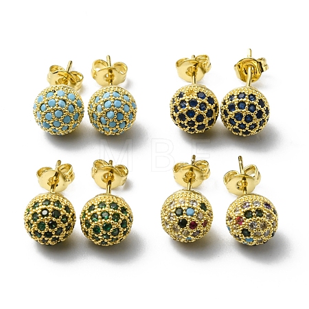 Rhinestone Disco Ball Stud Earrings EJEW-D055-07G-1
