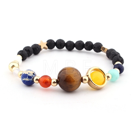 Natural Tiger Eye & Red Agate & Topaz Jade & Lava Rock Stretch Bracelets PW-WG86409-04-1