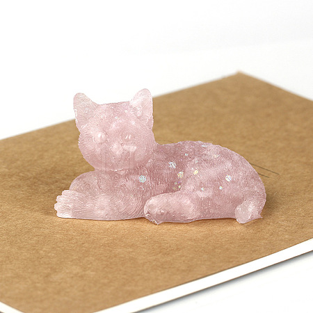Natural Rose Quart Cat Display Decorations WG85528-05-1