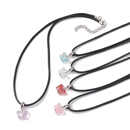 Glass Butterfly Pendant Necklaces NJEW-JN04572-1