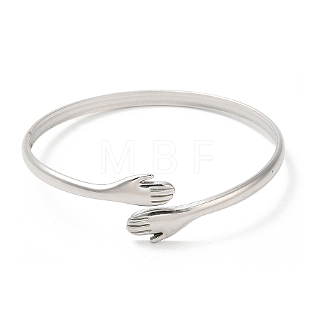 Non-Tarnish 304 Stainless Steel Double Hands Hug Open Cuff Bangle BJEW-L682-003P-1