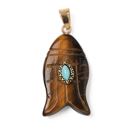 Natural Tiger Eye & Synthetic Turquoise Carved Pendants G-Z084-01G-06-1
