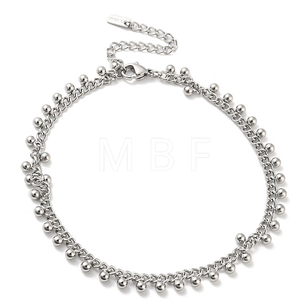 Non-Tarnish 304 Stainless Steel Round Ball Charms Link Chain Anklets AJEW-G054-01P-1