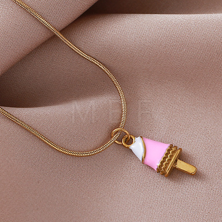 Summer Beach 304 Stainless Steel Enamel Ice Cream Pendant Necklaces for Women FD1093-1