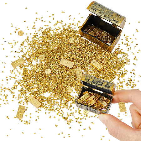 Alloy Pirate Treasure Prop  with Gold Bars Miniature Model DJEW-WH0028-034A-G-1