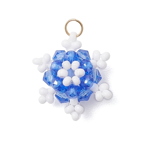 Glass Seed Beaded Snowflake Pendants PALLOY-MZ00815-04-1