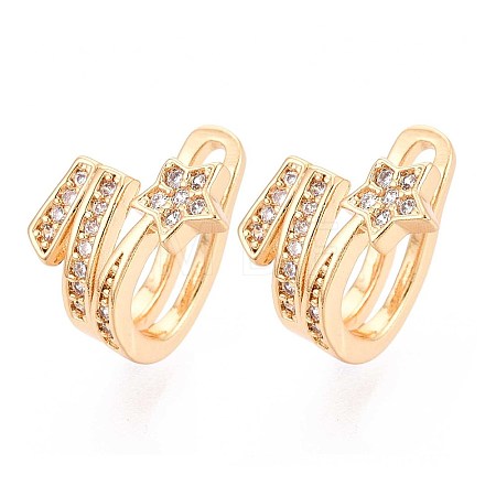 Brass Micro Pave Clear Cubic Zirconia Cuff Earrings EJEW-T047-76G-1
