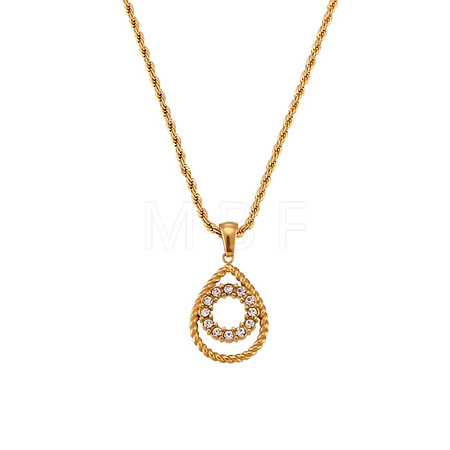 304 Stainless Steel Micro Pave Clear Cubic Zirconia Teardrop with Ring Pendant Necklaces for Women WGE593C-01-1
