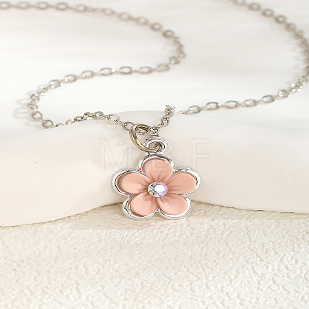 201 Stainless Steel Acrylic Flower Pendant Cable Chain Necklaces for Women WGBABBD-04-1