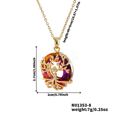 Elegant Brass & Glass Hollow Design Tree Pendant Necklaces WX2591-8-1