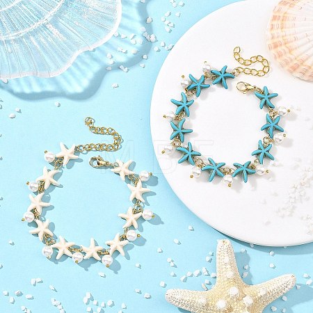 2Pcs 2 Colors Ocean Theme Round Shell Pearl Beads Charm Bracelets BJEW-JB14133-1