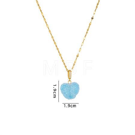 Druzy Glass Heart Pendant 304 Stainless Steel Dapped Chain Necklaces for Women WGB914E-02-1