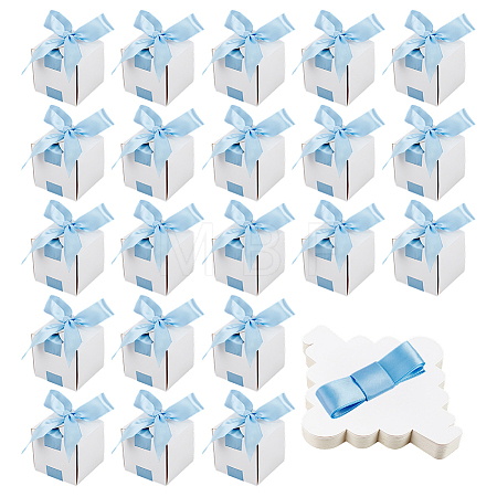 Square Paper Wedding Candy Storage Boxes with Ribbon LS-AJEW-WH0609-744D-1