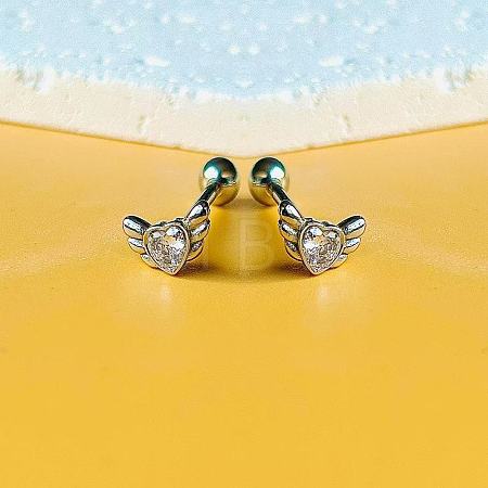 Angel Wing Heart 316L Surgical Stainless Steel Pave Cubic Zirconia Tongue Rings FS-WG901EE-02-1