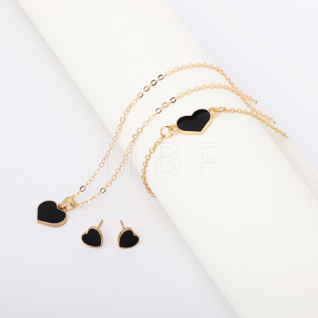 Heart Alloy Enamel Link Bracelets & Stud Earrings & Pendant Necklaces for Women FS-WG7E308-02-1