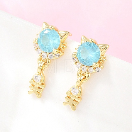Brass Micro Pave Cubic Zirconia Dangle Stud Earrings EJEW-F405-24G-01-1