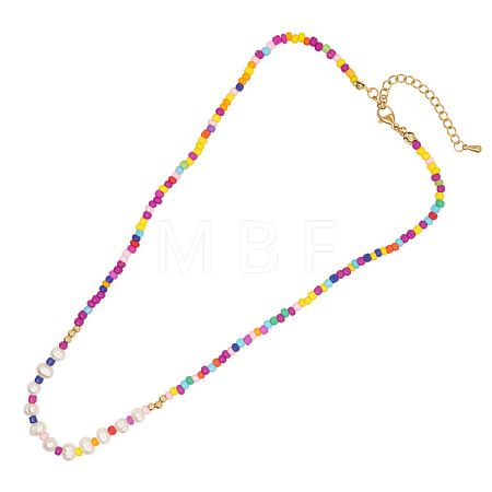 Bohemian Handmade Candy Color Resin and Potato Imitation Pearl Beaded Nsecklaces with Brass Chain for Women WG2740-1-1