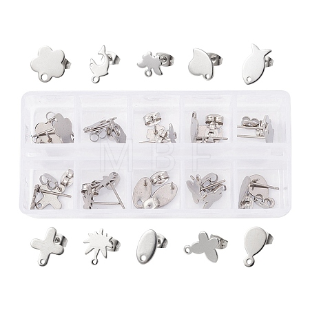 20Pcs 10 Style 201 Stainless Steel Stud Earring Findings STAS-YW0001-70P-1