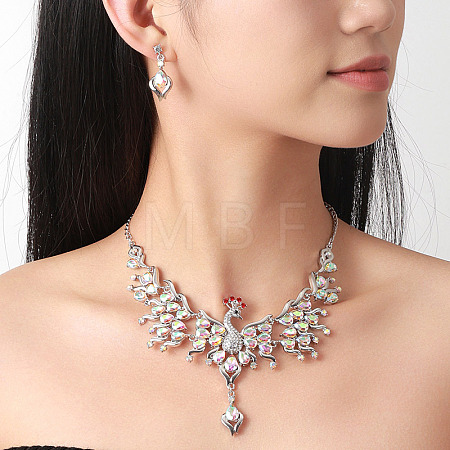 Alloy Rhinestone Peacock & Heart Earrings & Necklaces Sets WG95334-03-1