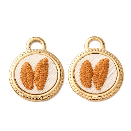 304 Stainless Steel & Cloth Embroidered Pendants FB-CBAFBAF-08G-01-1