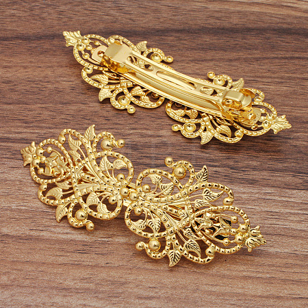 Brass Filigree Hair Barrette OHAR-PW0001-201G-1
