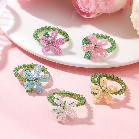 5Pcs Glass Seed Finger Rings for Women RJEW-JR01018-1