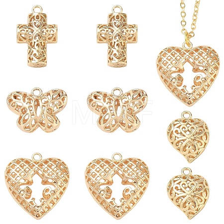 8Pcs 4 Styles Hollow Brass Pendants KK-YW0004-77-1