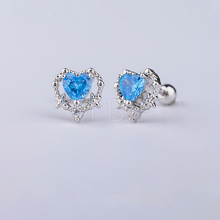 Brass Pave Dodger Blue Cubic Zirconia Cartilage Earrings FS-WGEDAE7-11-1