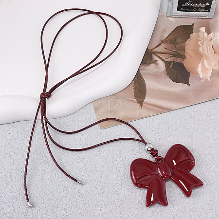 Resin Bowknot Pendant Adjustable Black Waxed Cord Necklaces for Women FS-WGD44B6-02-1