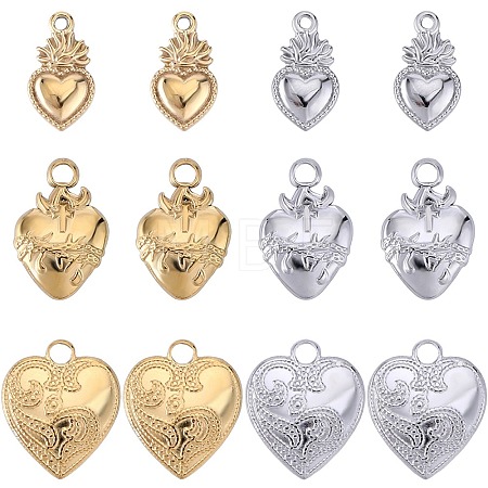 12Pcs 6 Styles Ion Plating(IP) 304 Stainless Steel Charms STAS-SC0008-82-1
