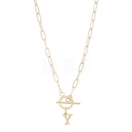 304 Stainless Steel Letter Pendant Necklaces NJEW-LP0001-52Y-G-1