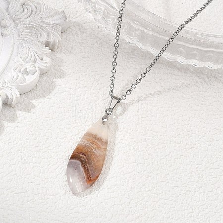 Natural Amethyst Lace Agate Teardrop Pendant 304 Stainless Steel Cable Chain Necklaces NJEW-JN06322-02-1