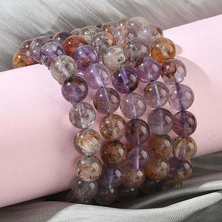 Natural Lodolite Quartz Round Beads Stretch Bracelets for Women BJEW-Z158-03K-02-1