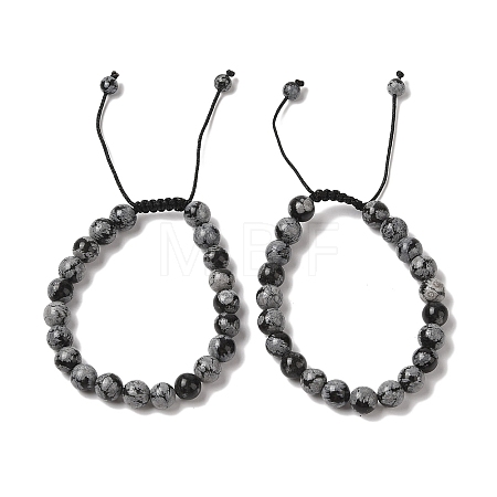 8mm Round Natural Snowflake Obsidian Braided Bead Bracelets BJEW-C067-01B-18-1