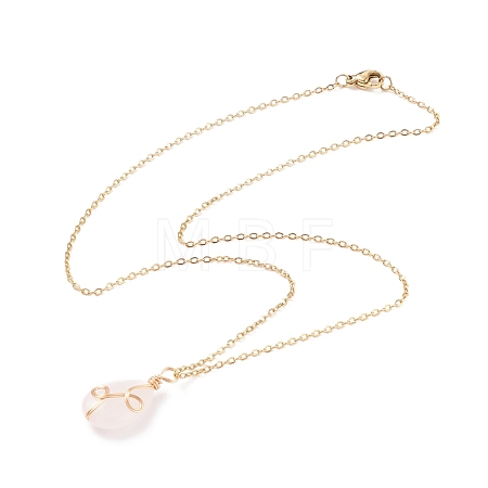 Natural Rose Quartz Teardrop Pendant Necklace NJEW-JN03900-01-1