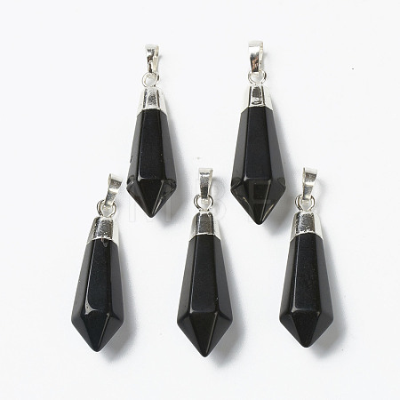 Natural Black Agate Pointed Pendants G-P445-E03-1