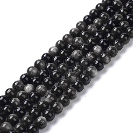 Natural Silver Obsidian Beads Strands X-G-D083-01D-1
