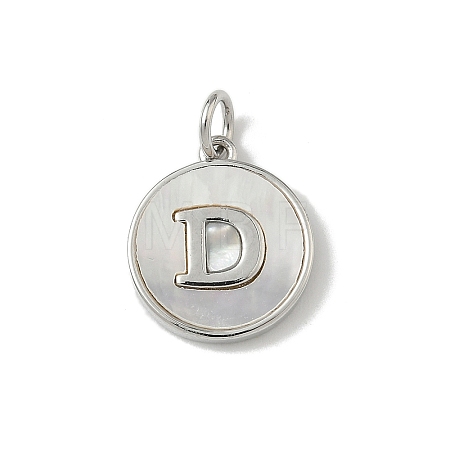 Brass Pave Natural Shell Flat Round with Letter Charms KK-Z115-13P-D-1