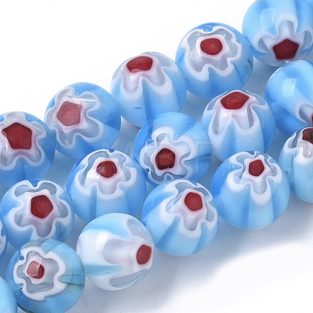 Handmade Millefiori Lampwork Beads Strands LAMP-R143-01E-1