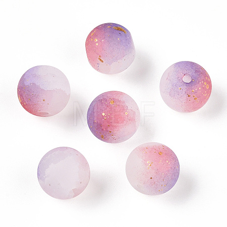 Frosted Baking Paint Crackle Glass Beads with Glitter Powder DGLA-T004-01D-1