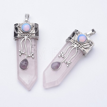 Natural Rose Quartz Big Pointed Pendants X-G-F340-05E-1