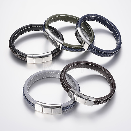 Braided Leather Cord Bracelets BJEW-H561-03-1