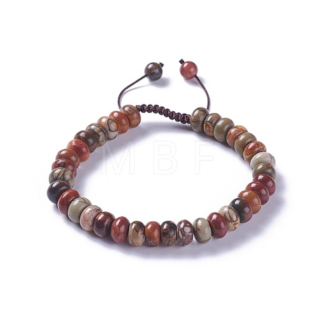 Adjustable Natural Polychrome Jasper/Picasso Stone/Picasso Jasper Braided Bead Bracelets BJEW-F369-A03-1