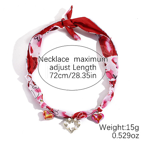 Alloy Enamel & Rhinestone & Resin & Acrylic Heart Pendant Printed Cloth Scarf Necklaces for Women FS-WG8696E-04-1